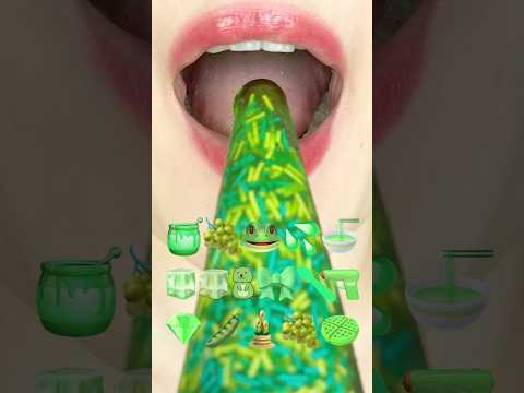 ASMR GREEN EMOJI FOOD 초록색 이모지 먹방 (sped up)