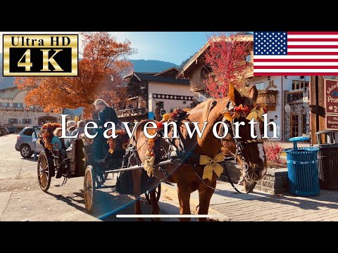 🇺🇸🍁Leavenworth Washington Walk 4K 60fps - Autumn Foliage -
