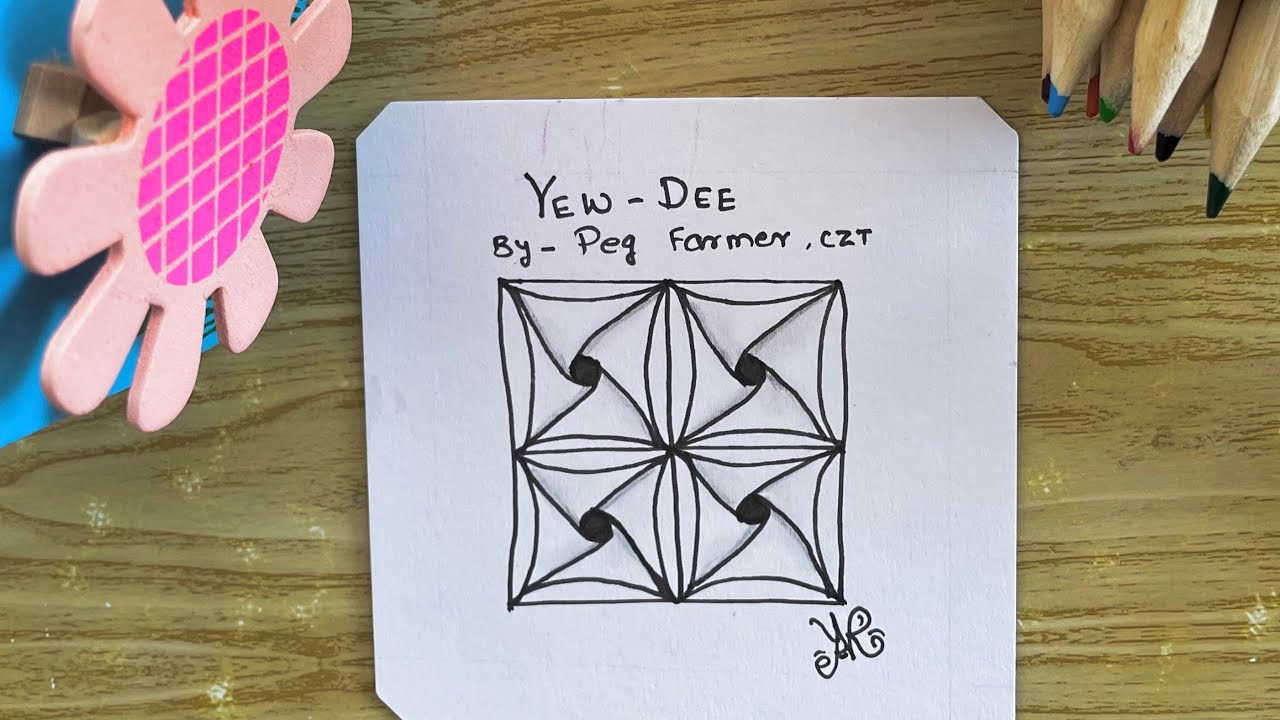 Tangle pattern- how to draw Yew-Dee || pattern drawing || tangle step out || meditative art