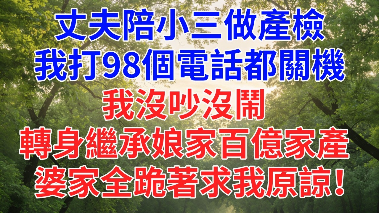 丈夫陪小三做產檢，我打98個電話都關機，我沒吵沒鬧，轉身繼承娘家百億家產，婆家全跪著求我原諒！#為人處世#故事#小說#生活經驗#情感故事#戀愛#情感#婚姻