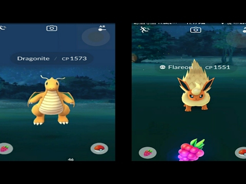 Pokemon Go Dragonite and wild Flareon Spawned