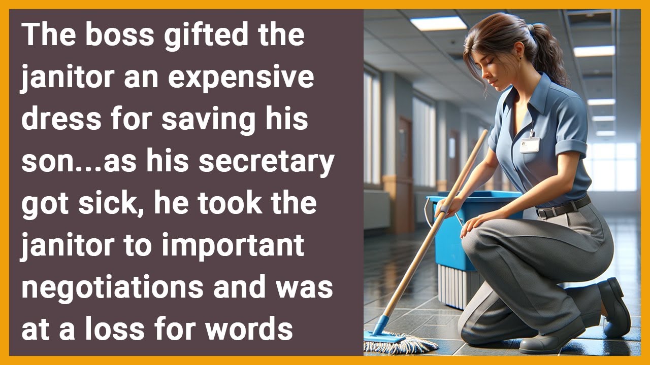 Boss gifted janitor a dress for saving his son..when he took her to crucial meeting he was shocked