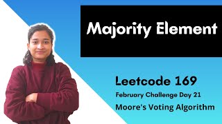 YouTube video '24. Majority Element | Leetcode 169 | Moore's Voting algorithm | Day-21'