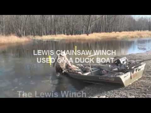 Lewis Winch mounted on hunting boat at Shiawassee River State Game Area