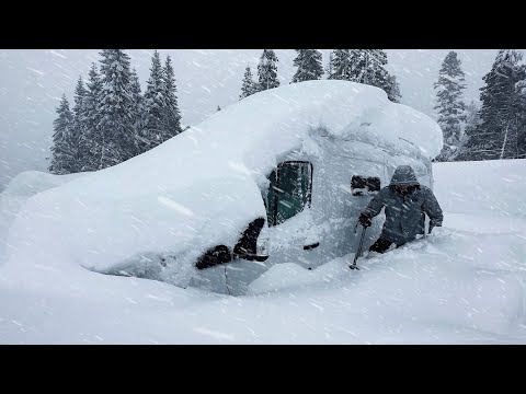 Surviving California's BIGGEST BLIZZARD in a VAN! | Biggest Winter Snowstorm Buries Van