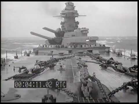 French Battleship Richelieu underway in the Mediterranean sea and transiting the Suez Canal