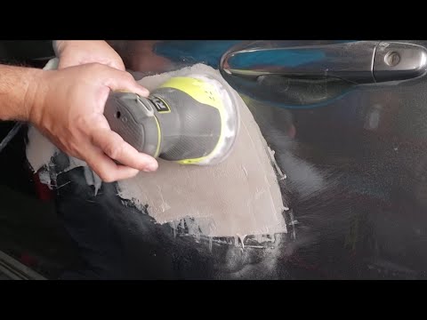 Repairing a car dent: putty, sandpaper, primer. Do it yourself. DIY
