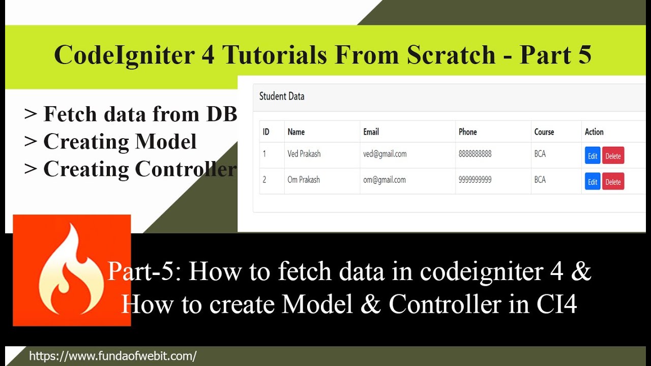 CodeIgniter4 - Part-5: How to fetch data in codeigniter 4 | How to create Model & Controller in CI4
