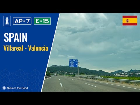 Driving in Spain: Autopista AP-7 E15 & A-7, V-30 from Villareal to Valencia