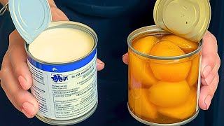 Whip condensed milk with peaches! The best Christmas dessert in 10 minutes! No baking required!