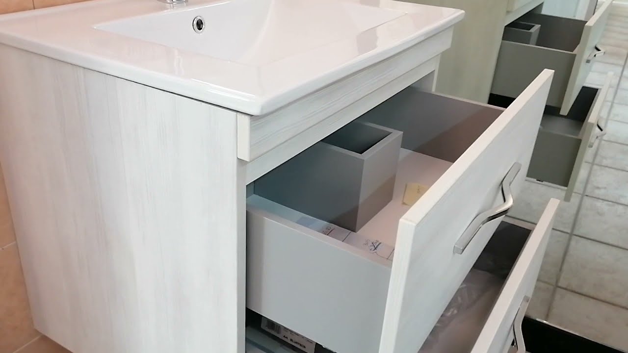 Offerte Mobile Bagno Sospeso disponibile da 60 oppure da 80 cm. effetto legno chiaro striato