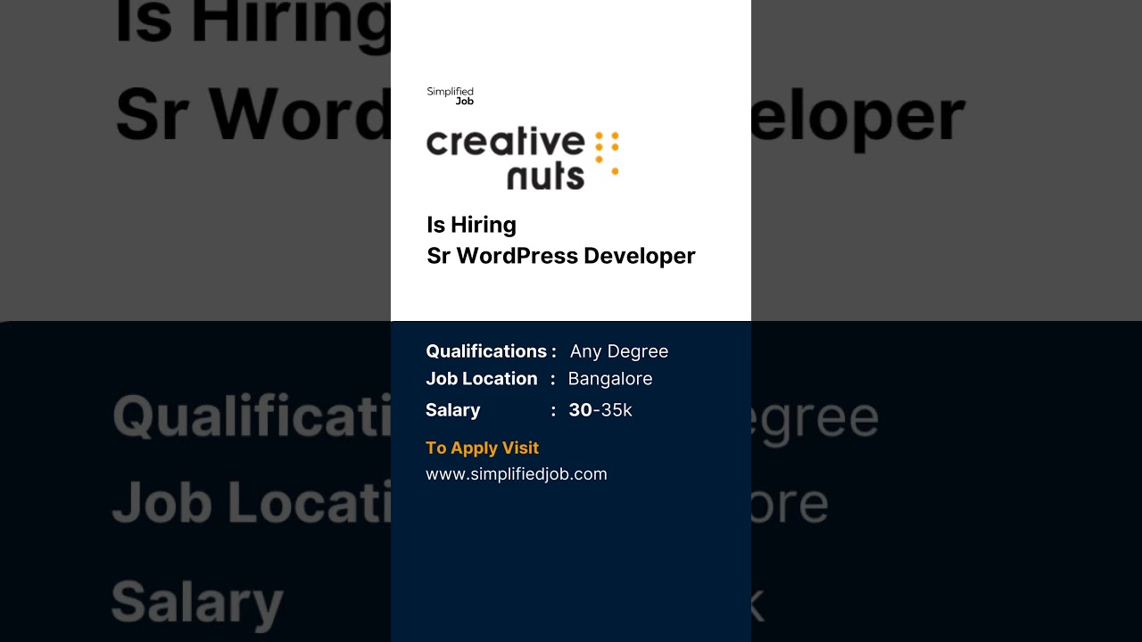 CREATIVE NUTS is hiring Sr WordPress Developer - Simplified jobs