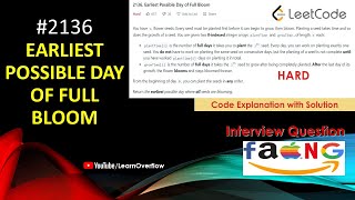 YouTube video 'Earliest Possible Day of Full Bloom | LeetCode 2136 | Java | @LearnOverflow'