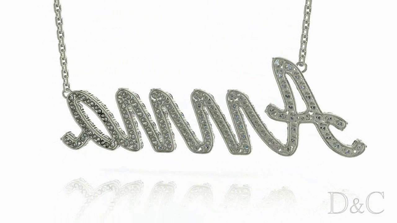 Collier prénom 4 lettres diamants en or Kali