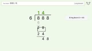 Long Division Problem 888/6: Step-by-Step Video Solution