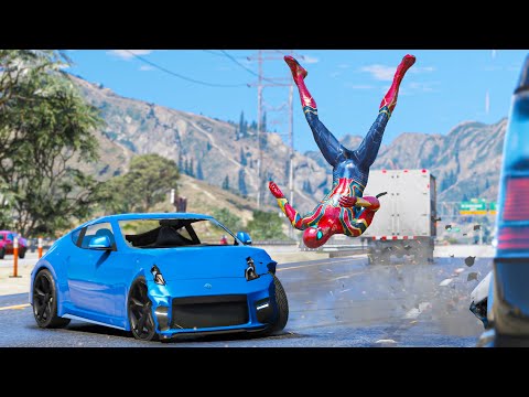 GTA 5 Iron Spiderman Car Crashes - Spider-Man Ragdolls (Euphoria physics)