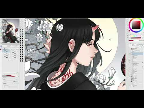 Oni girl timelapse anime art illustration