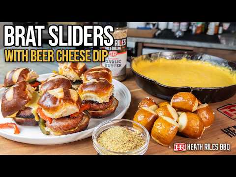 Brat Sliders with Peppers & Onions + Beer Cheese Dip | Heath Riles BBQ