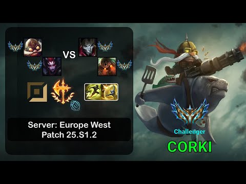 Corki ADC + Elise vs Jhin + Nautilus - EUW Challenger - Patch 25.S1.2