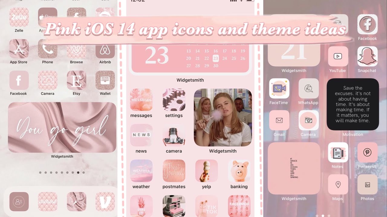 Pink IOS 14 app icons and theme ideas