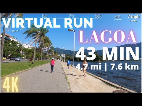 Virtual Run 43 Minutes | Lagoa, Rio 4.7 mi (7.6 km) | Treadmill Virtual Run in 4K | Music Included