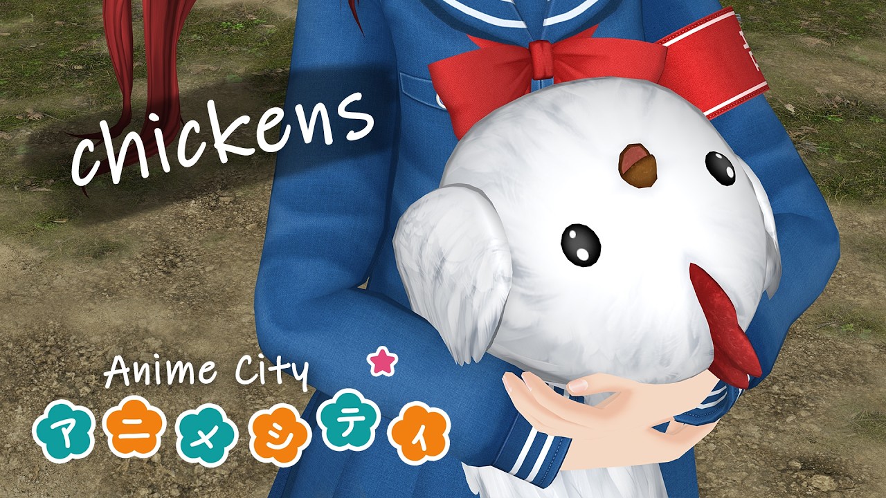 Anime City - hugging chickens