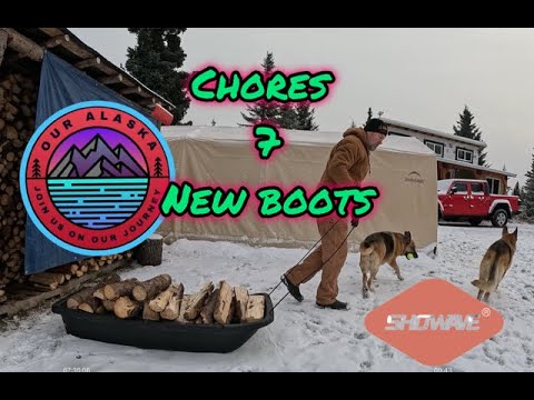 Alaskan Winter Chores & new Showave boots. Always something do on our homestead.