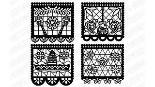 4 Styles Papel Picado SVG, Fiesta Bunting, Cinco de Mayo Vector Cricut Cut File Clipart Png Eps Dxf