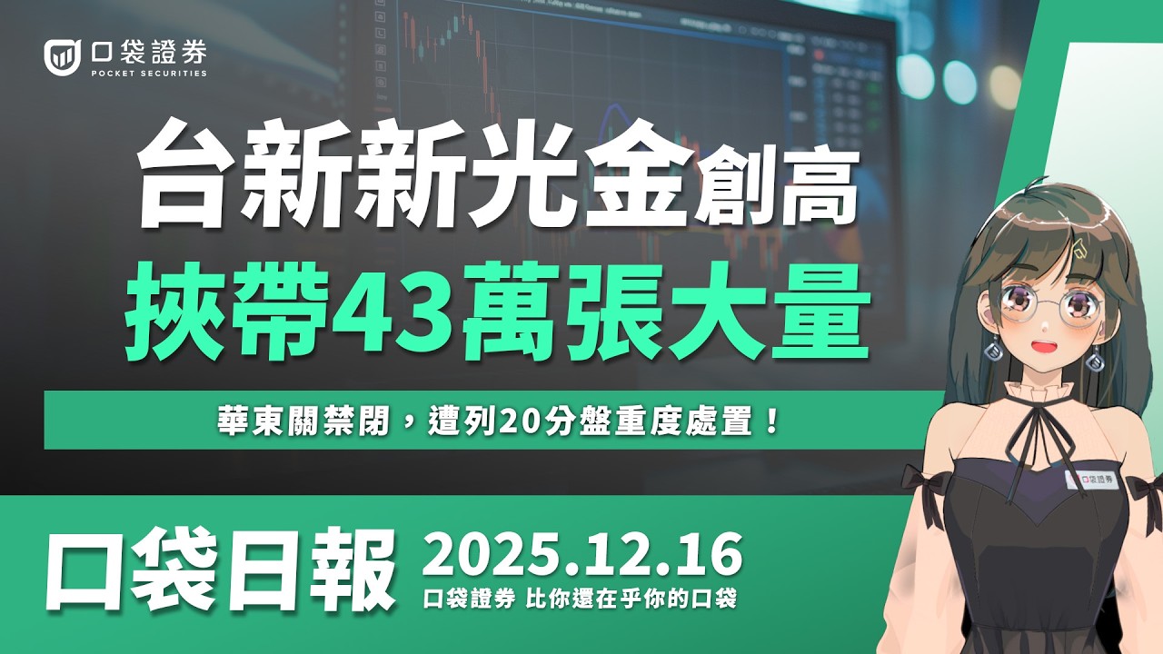 【口袋日報】台新新光金逆勢創高,挾帶43萬張大量!華東關禁閉,遭列20分盤重度處置!2025.12.16
