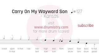 Kansas - Carry On My Wayward Son Drum Score