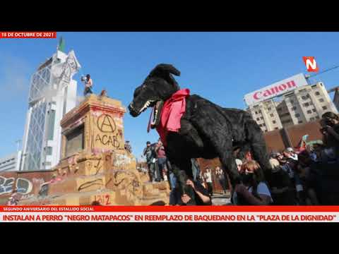 Instalan a perro "Negro Matapacos" en reemplazo del General Baquedano en la "Plaza de la Dignidad"