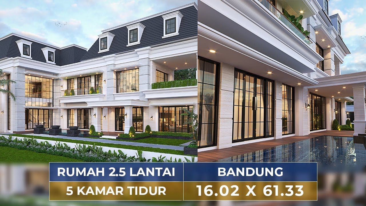 Video 3D Desain Rumah Klasik Modern 2.5 Lantai Ibu DLM 1422 - Bandung