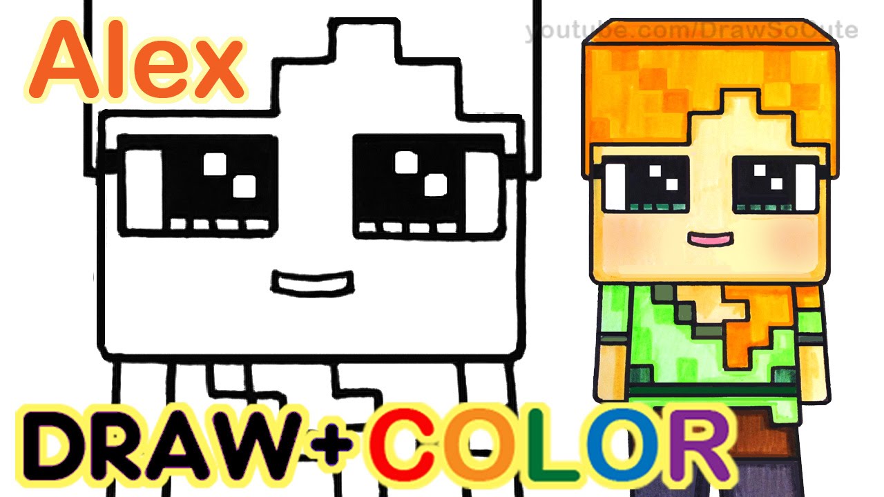 how to draw minecraft alex cute step by