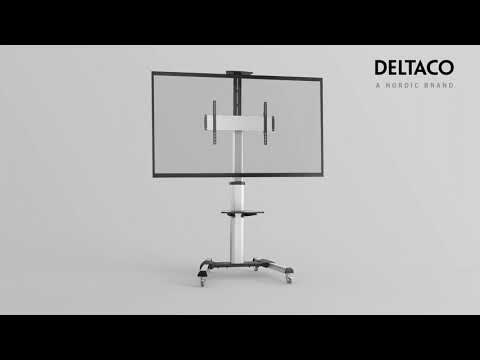 Reguliuojamo aukščio aliuminis laikiklis DELTACO OFFICE su pasukamais ratukais, 37-70", iki 50 kg, kreipiamas, pasukamas, pilkas / ARM-0450 video