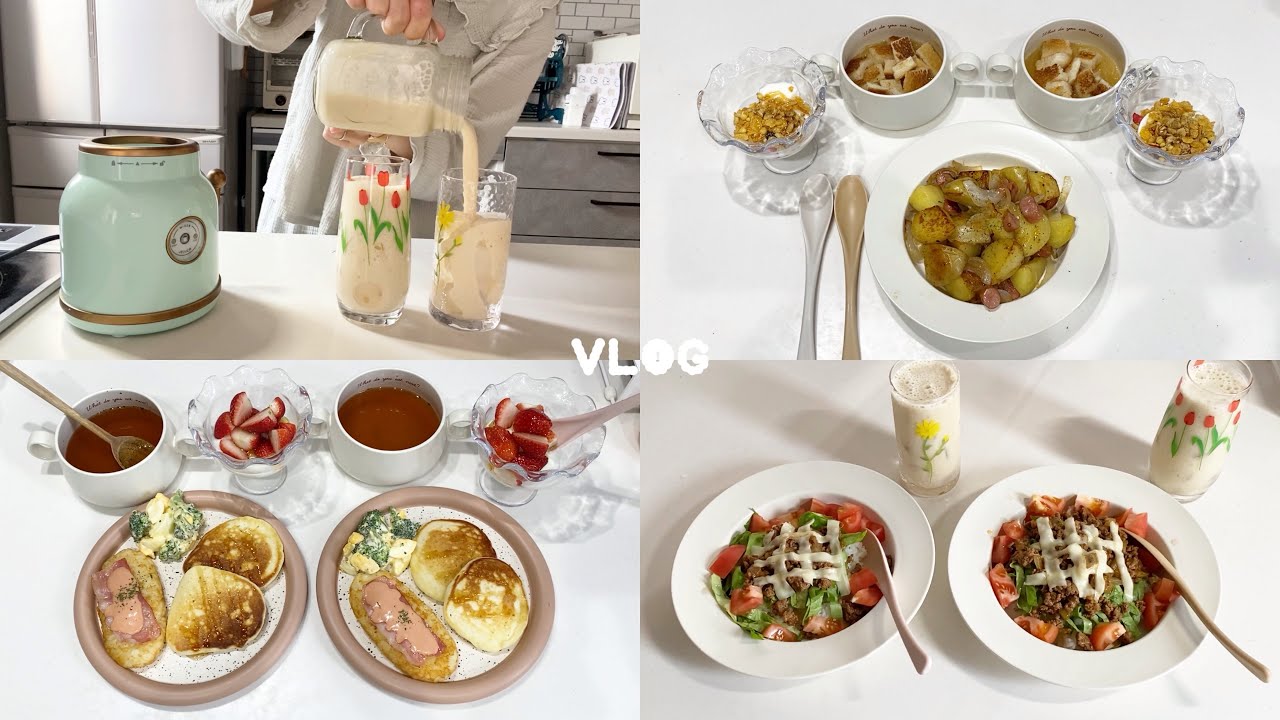 【夏の朝食献立🌻】スパイシーで食欲増進のタコライス🍛糖分たっぷりパンケーキプレート🥞🍯沢山のじゃがいもでジャーマンポテト🥔