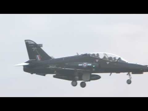 hawk t2 landing at raf valley with sunset