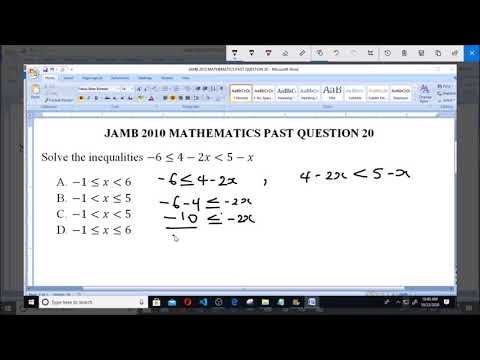 JAMB 2010 MATHEMATICS PAST QUESTION 20 Inequality