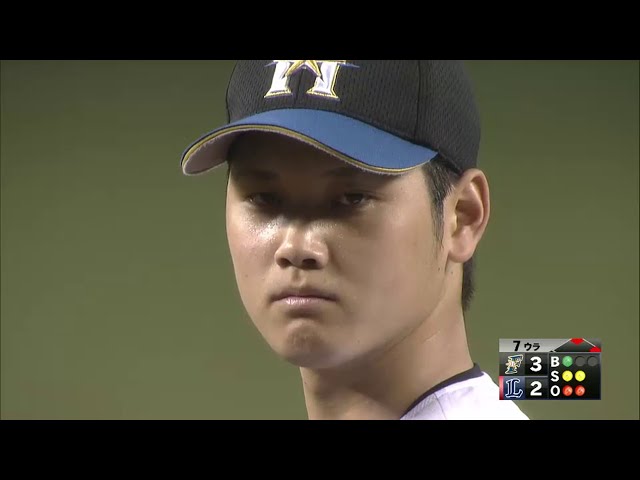 7回裏 ファイターズ大谷 115球目で156km/hストレートを投じて1・2塁のピンチをしのぐ!! 2014/7/2 L-F