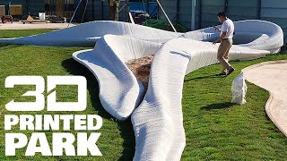Robots 3D Print Park with Benches, Paths and Sculptures