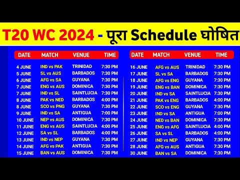 T20 World Cup 2024 Schedule Time Table - T20 World Cup 2024 Kab Hoga