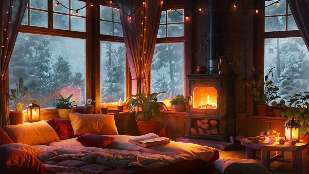 Winter Blizzard Sounds for Sleeping - Snowstorm, Howling Wind, Fireplace | Fall Asleep Instantly