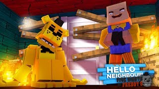 GOLDEN FREDDY CAN'T SURVIVE A NIGHT IN THE HELLO NEIGHBOR'S BASEMENT - Minecraft Modded Gameplay