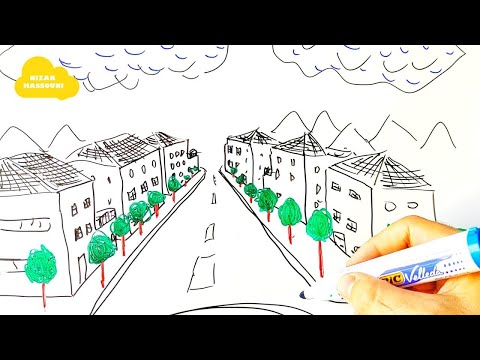 Comment dessiner un village de noel en perspective dessin village de noel en couleur