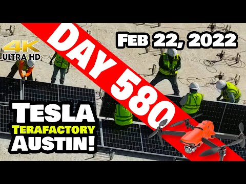 SOLAR "E" ON THE ROOF AT GIGA TEXAS! - Tesla Gigafactory Austin 4K  Day 580 - 2/22/22 - Tesla Texas