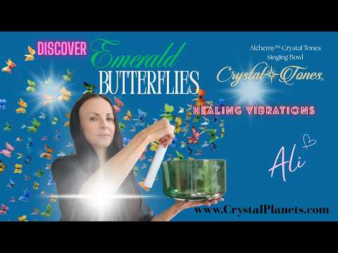 Emerald, Palladium W/ Medium Etch Butterflies Crystal Tones® Alchemy Crystal Singing Bowl 10" D#-15