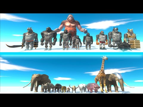 MUTANT PRIMATES Team vs MODERN MAMMALS Team - Animal Revolt Battle Simulator ARBS