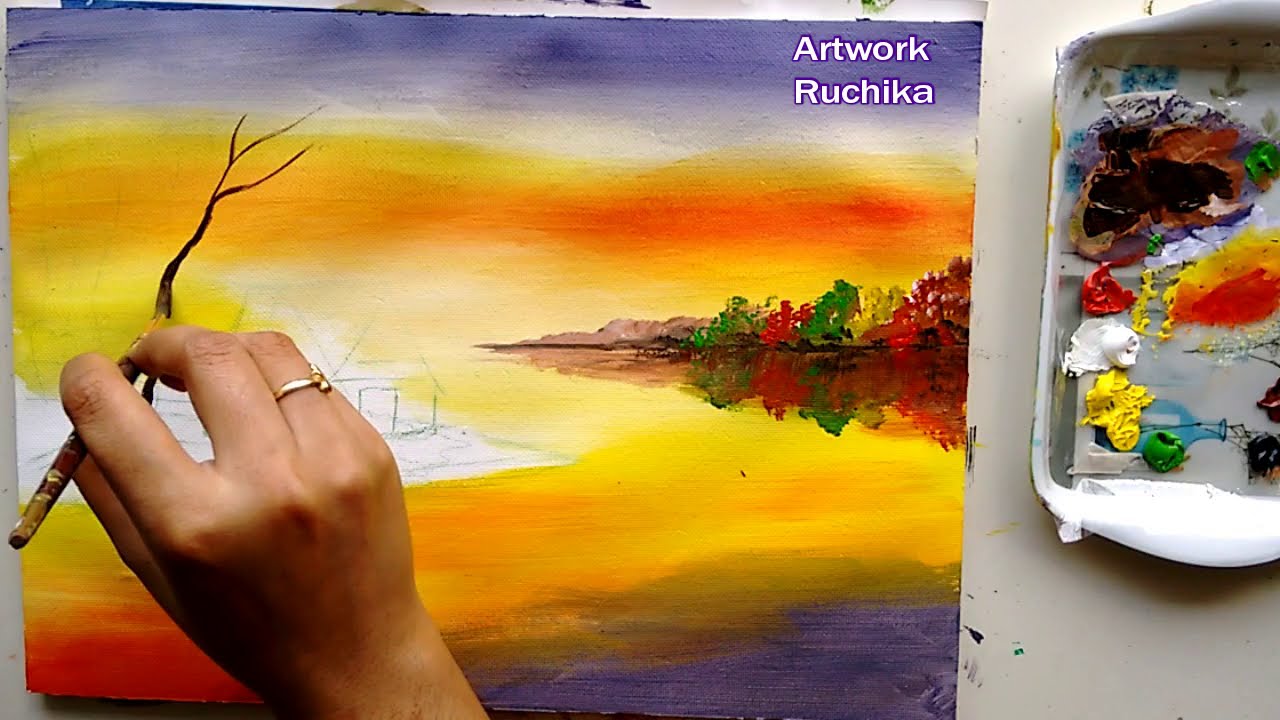 acrylic painting riverside scenary tutorials by ruchika