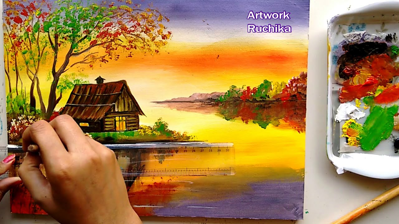 Acrylic painting riverside scenary tutorials by ruchika | Videos