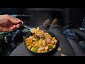Cooking gourmet Fried Rice in my truck (camping meal)