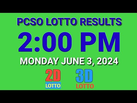 2pm Lotto Results Today June 3, 2024 Monday ez2 swertres 2d 3d pcso on